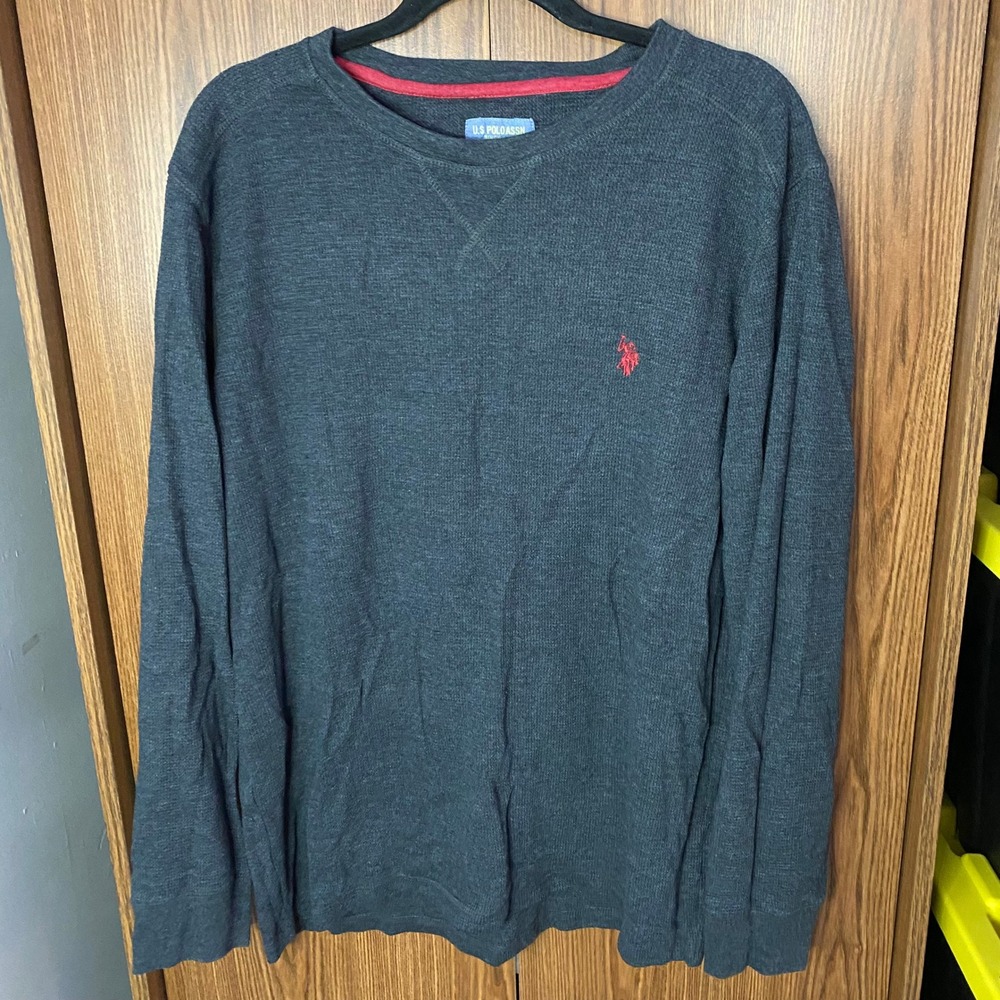 U.S. Polo Assn Thermal Shirt Mens XL Grey Long Sleeve Waffle Knit Crewneck